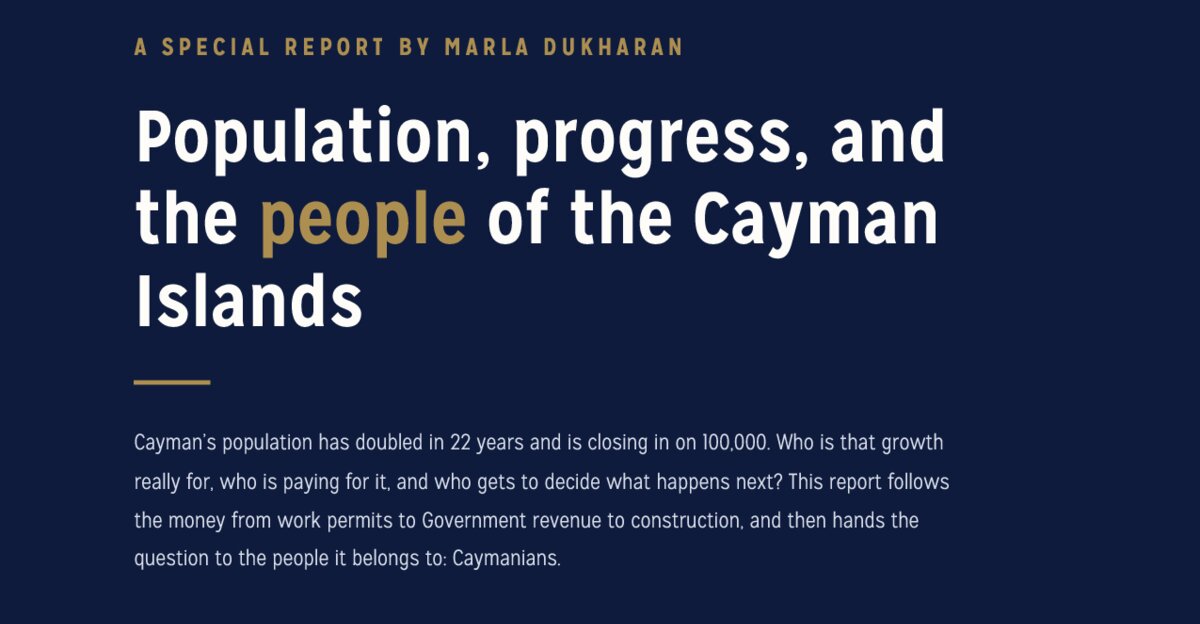 Cover of Marla Dukharan’s special report Population, progress, and the people of the Cayman Islands